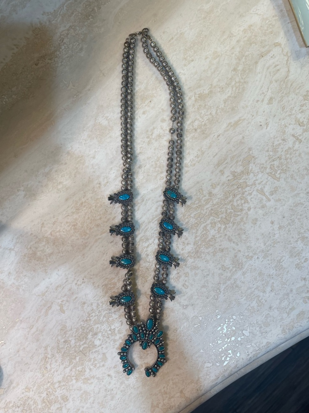 Vtg Sancrest Signed SW Faux Turquoise Squash Blossom Statement Necklace